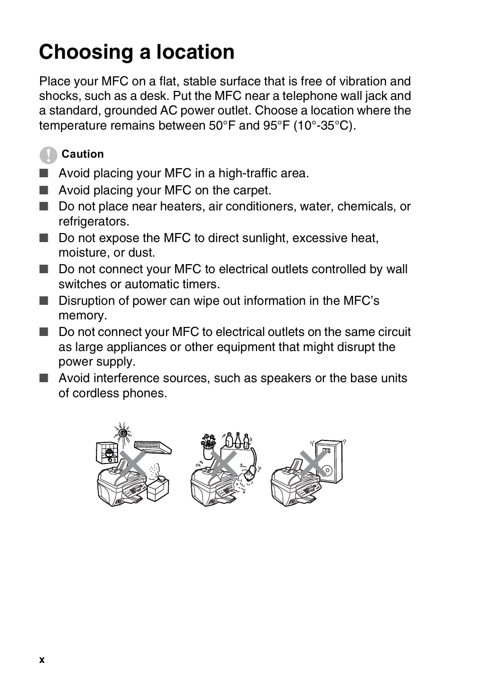 Choosing a location | Brother MFC-3820CN User Manual | Page 12 / 191