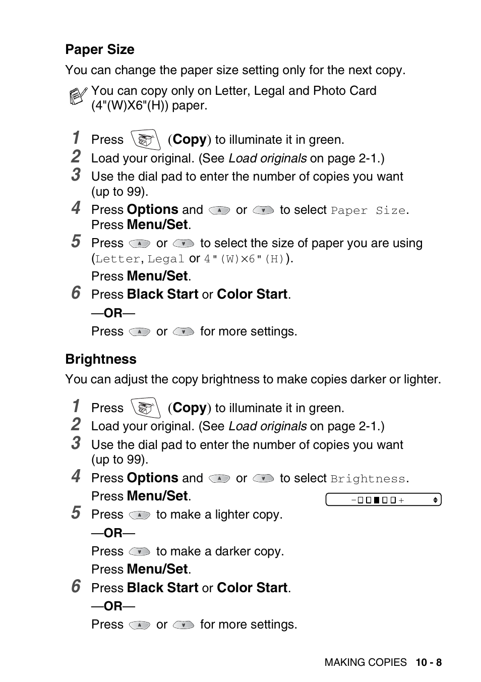 Paper size, Brightness, Paper size -8 brightness -8 | Brother MFC-3820CN User Manual | Page 120 / 191