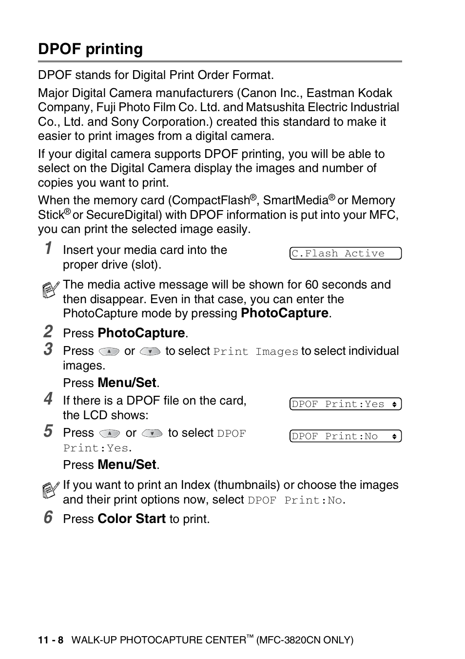 Dpof printing, Dpof printing -8 | Brother MFC-3820CN User Manual | Page 135 / 191