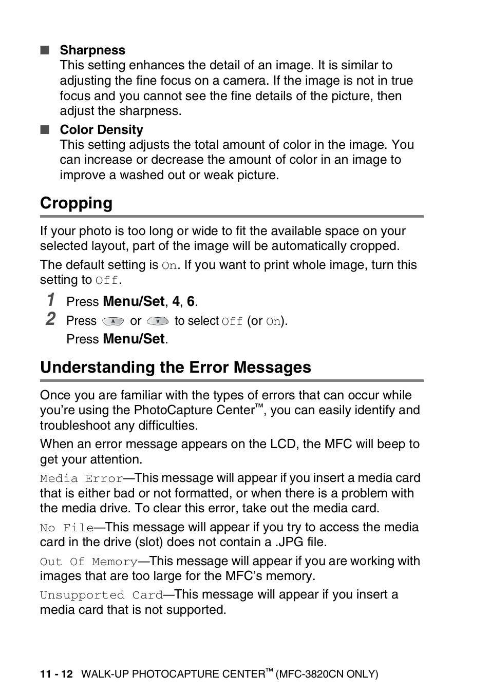 Cropping, Understanding the error messages, Cropping -12 understanding the error messages -12 | Brother MFC-3820CN User Manual | Page 139 / 191