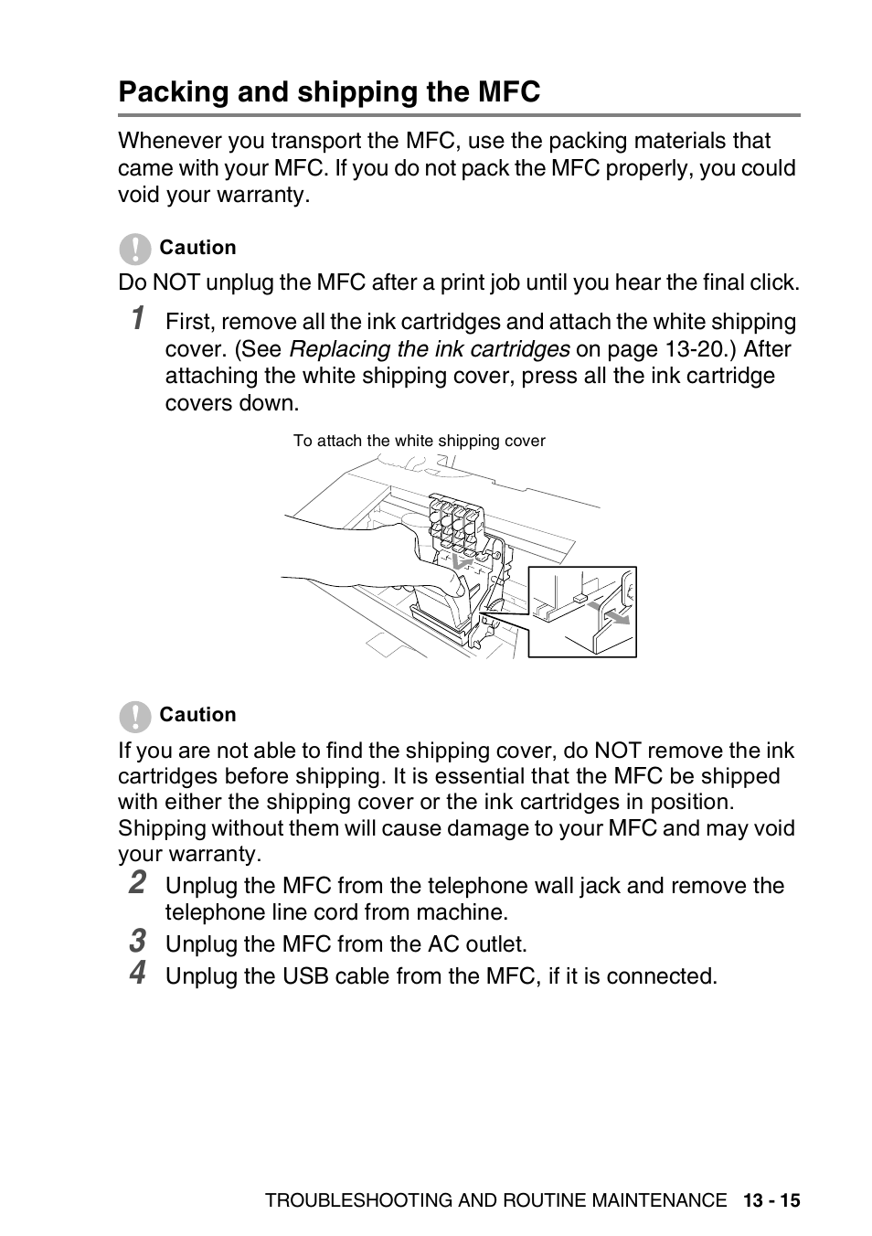 Packing and shipping the mfc, Packing and shipping the mfc -15 | Brother MFC-3820CN User Manual | Page 162 / 191