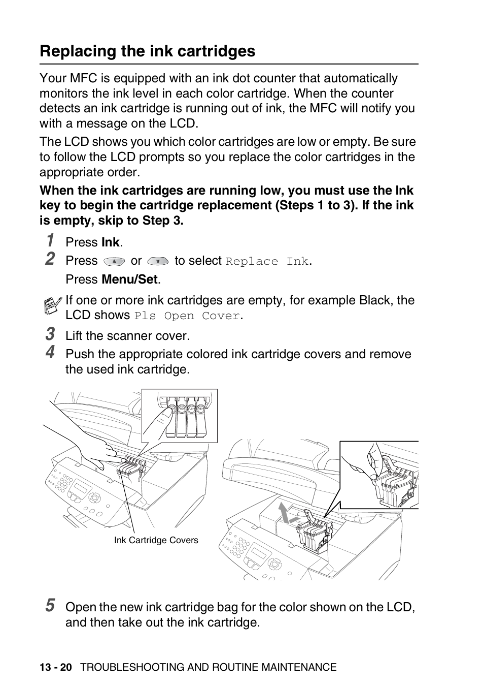 Replacing the ink cartridges, Replacing the ink cartridges -20 | Brother MFC-3820CN User Manual | Page 167 / 191