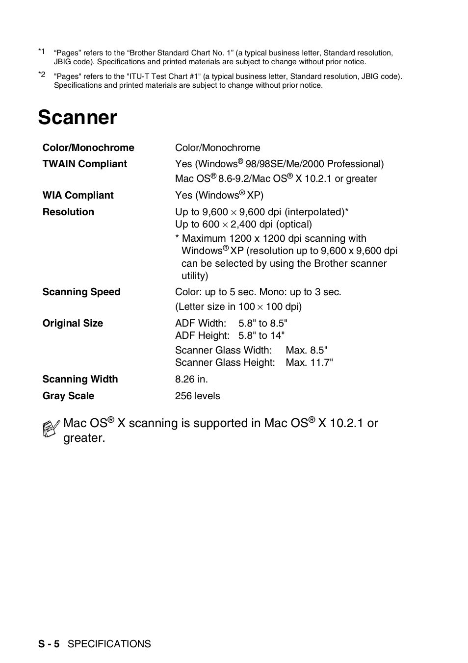 Scanner, Mac os, X scanning is supported in mac os | X 10.2.1 or greater | Brother MFC-3820CN User Manual | Page 179 / 191