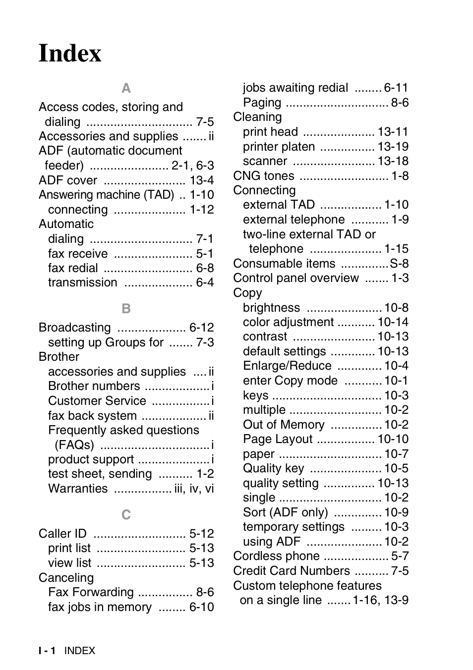 Index | Brother MFC-3820CN User Manual | Page 183 / 191