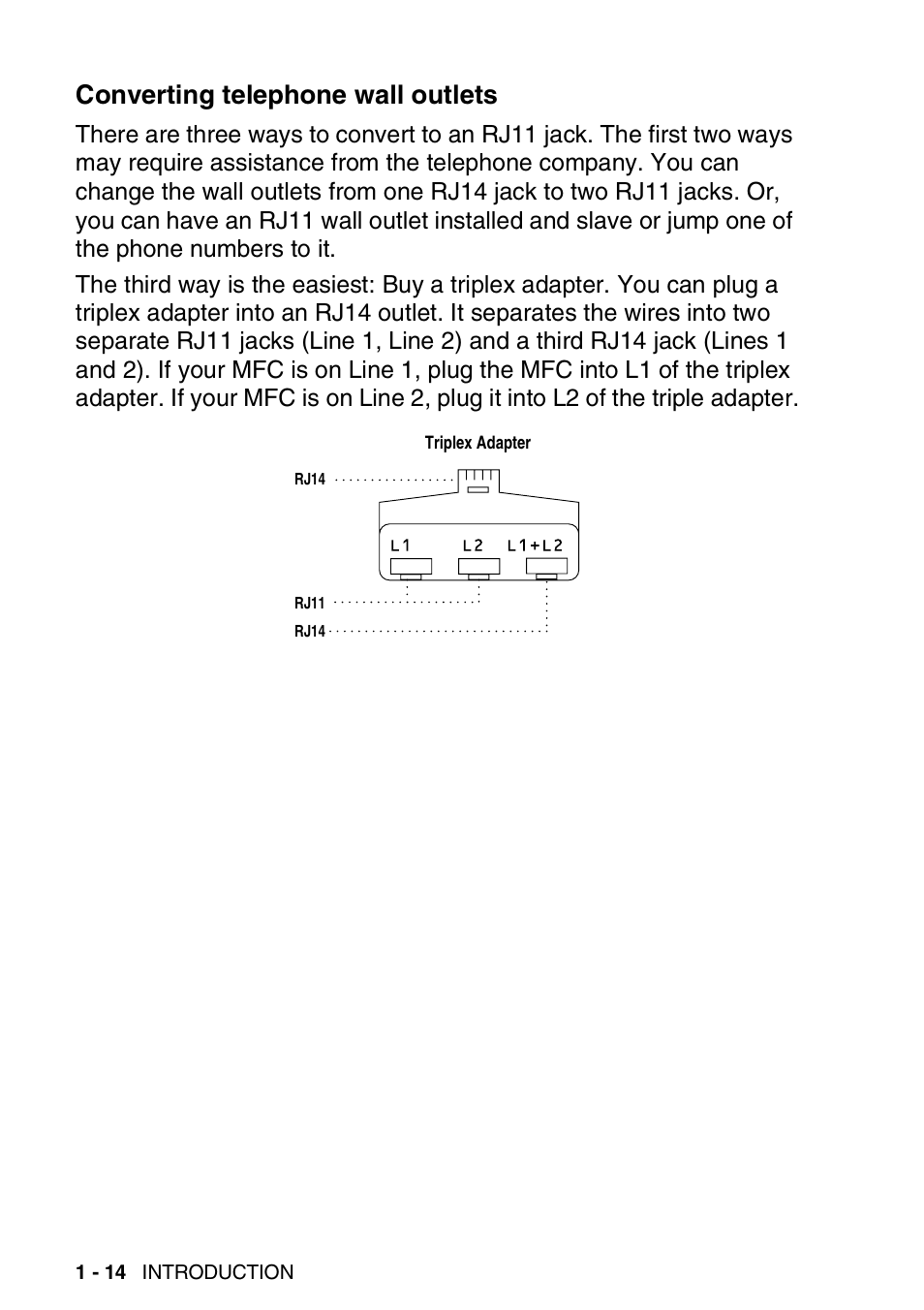 Converting telephone wall outlets, Converting telephone wall outlets -14 | Brother MFC-3820CN User Manual | Page 35 / 191