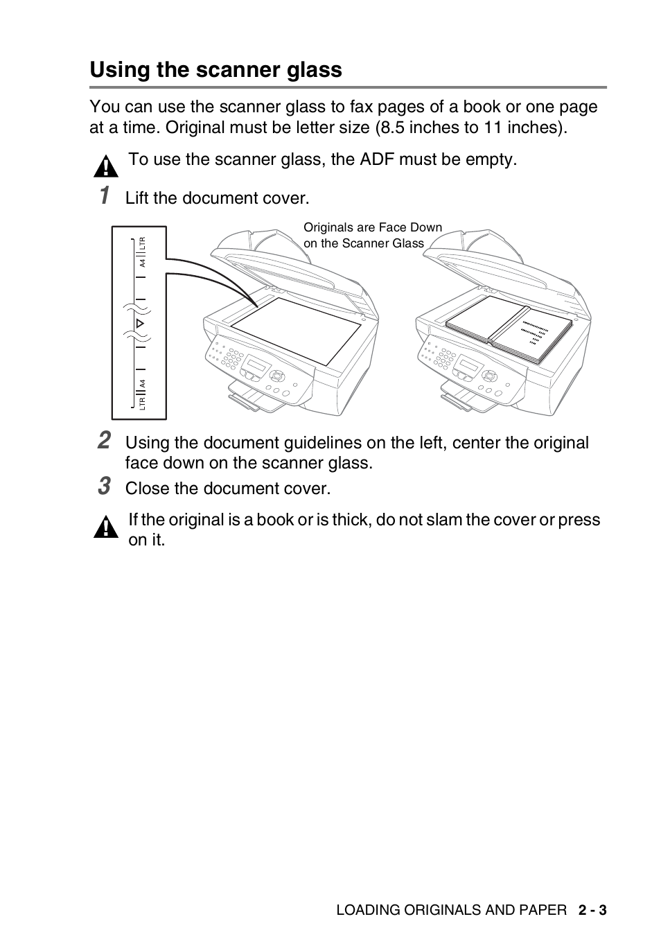 Using the scanner glass, Using the scanner glass -3 | Brother MFC-3820CN User Manual | Page 40 / 191