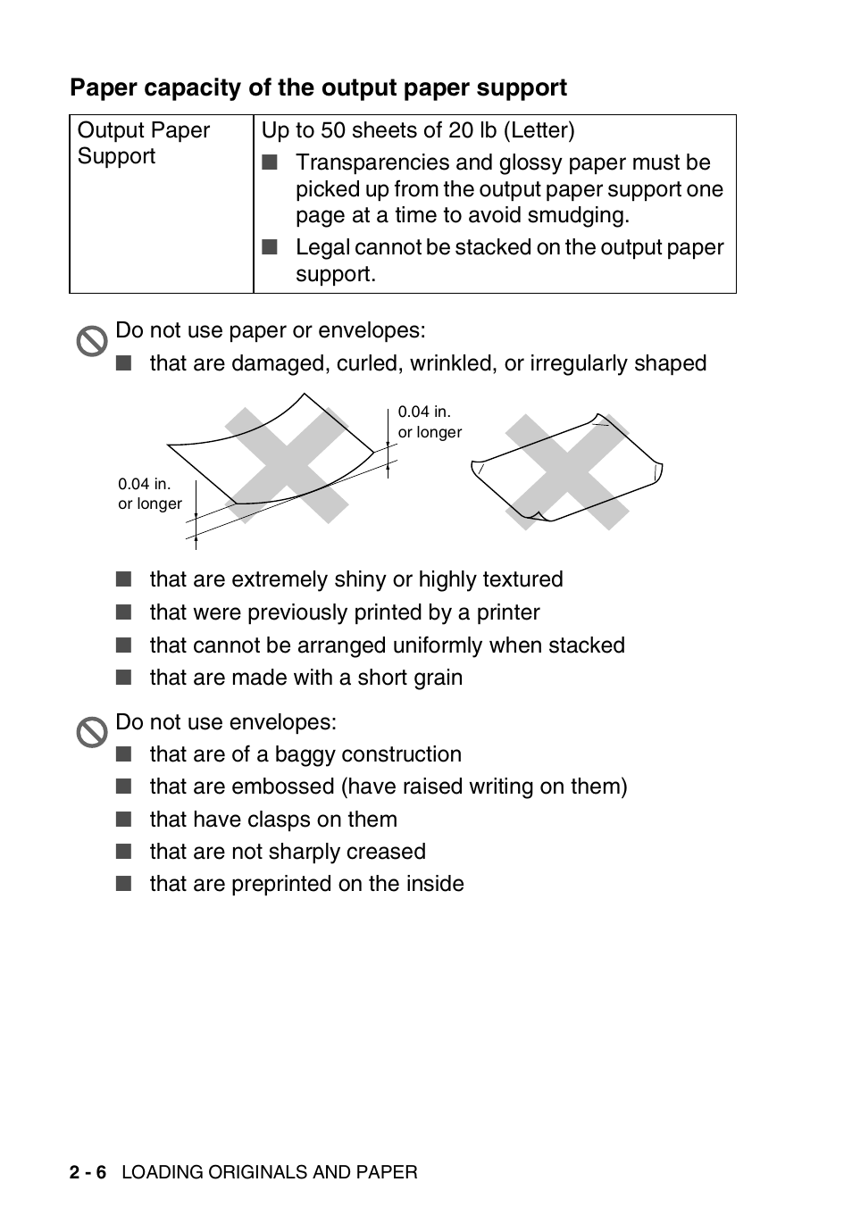 Paper capacity of the output paper support, Paper capacity of the output paper support -6 | Brother MFC-3820CN User Manual | Page 43 / 191