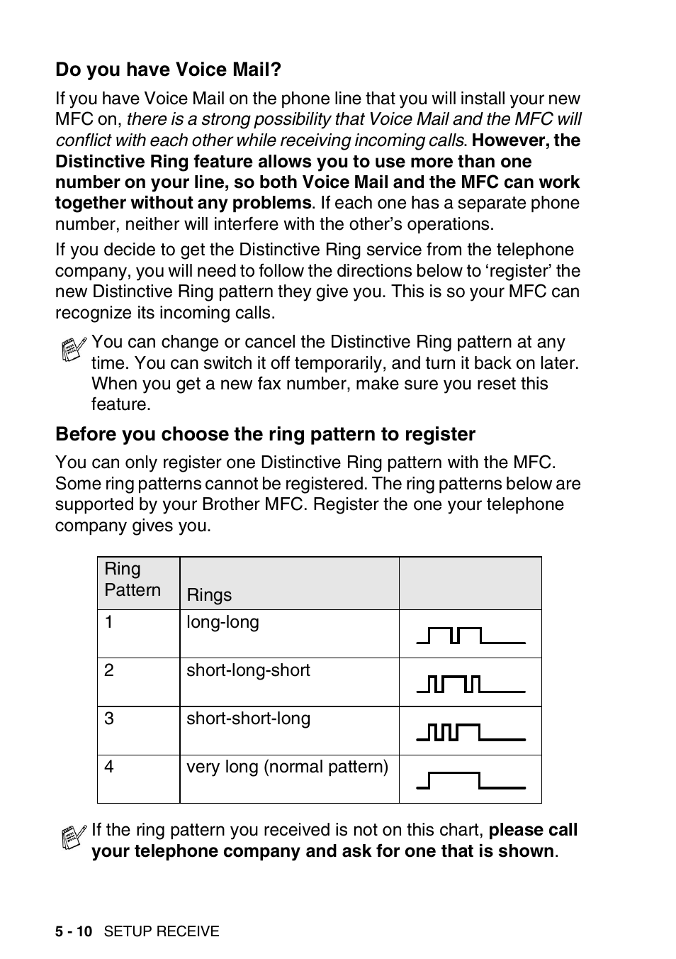 Do you have voice mail, Before you choose the ring pattern to register | Brother MFC-3820CN User Manual | Page 77 / 191