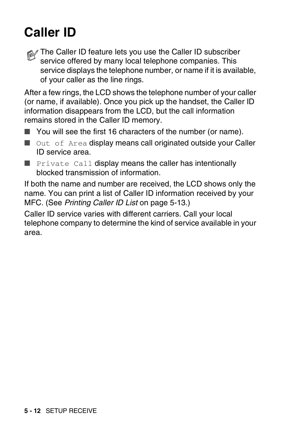 Caller id, Caller id -12 | Brother MFC-3820CN User Manual | Page 79 / 191