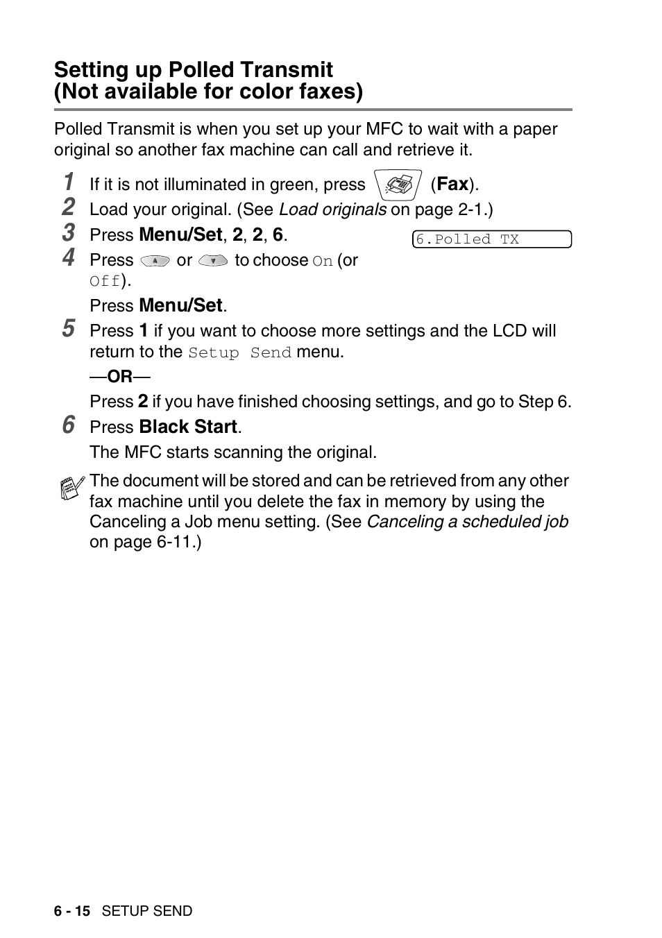 Setting up polled transmit, Not available for color faxes) -15 | Brother MFC-3820CN User Manual | Page 95 / 191