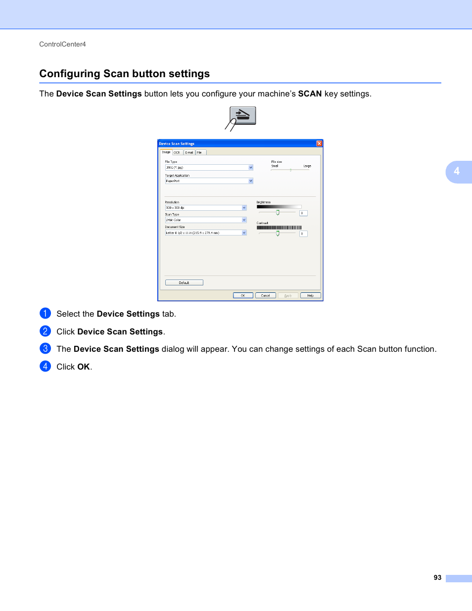Configuring scan button settings, 4configuring scan button settings | Brother MFC 9970CDW User Manual | Page 100 / 259