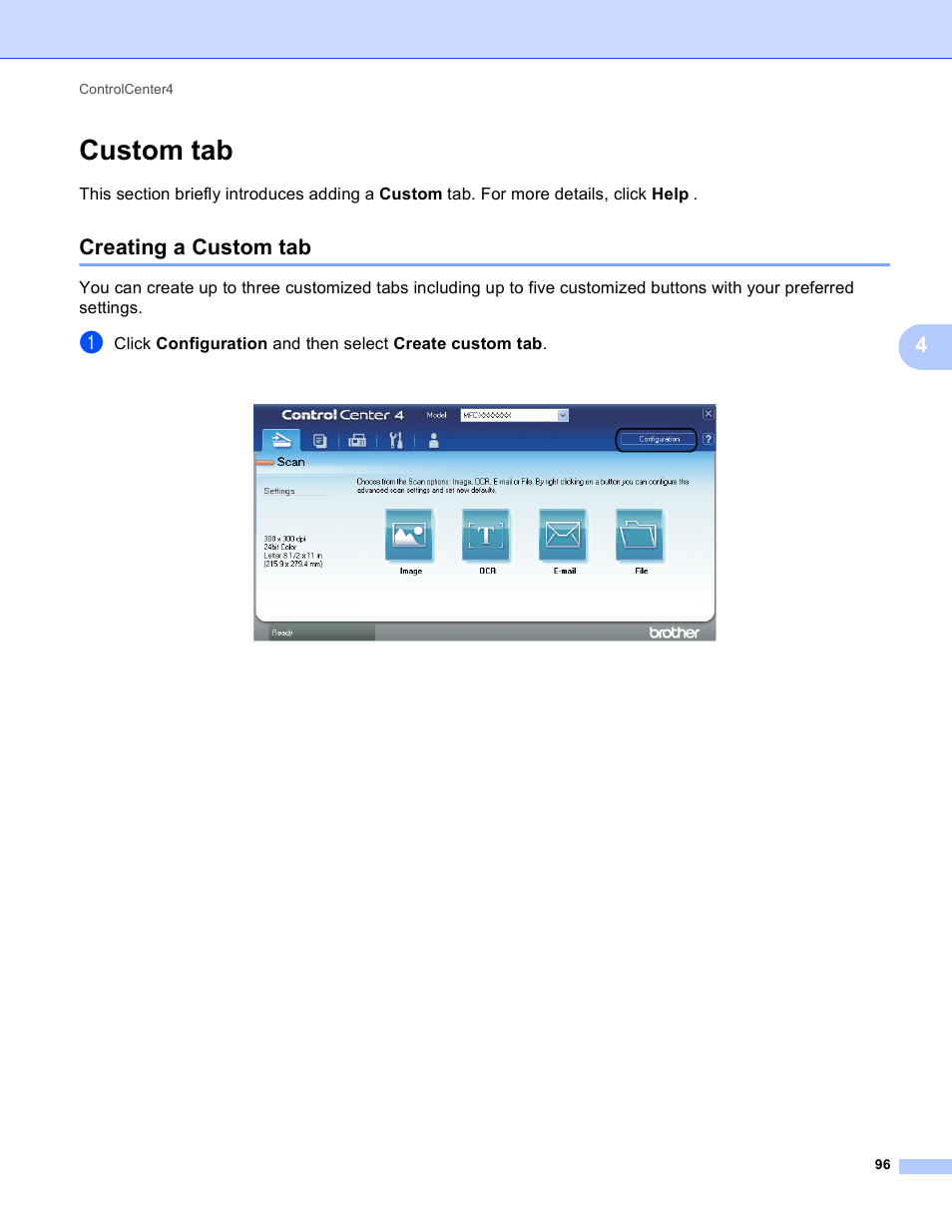 Custom tab, Creating a custom tab | Brother MFC 9970CDW User Manual | Page 103 / 259