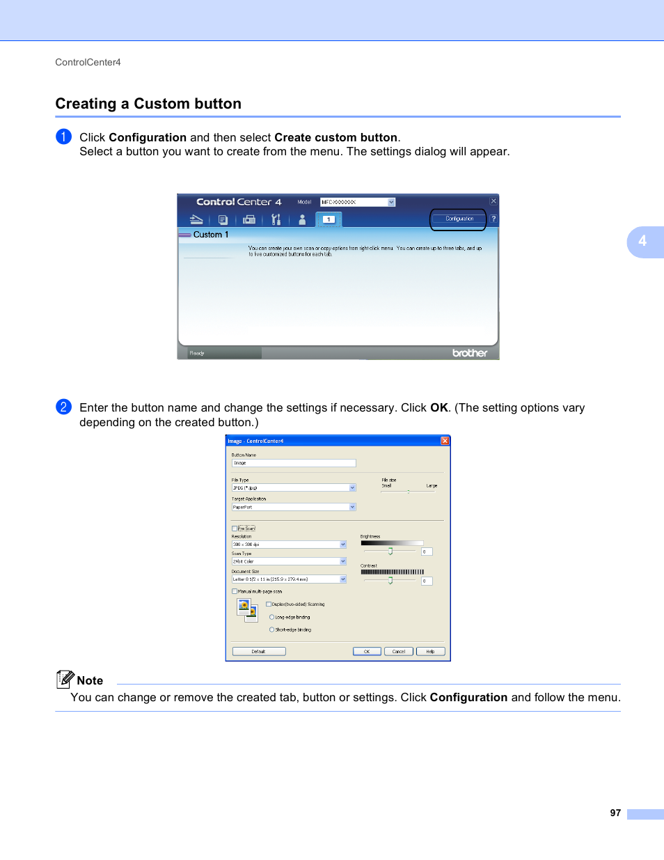 Creating a custom button, 4creating a custom button | Brother MFC 9970CDW User Manual | Page 104 / 259