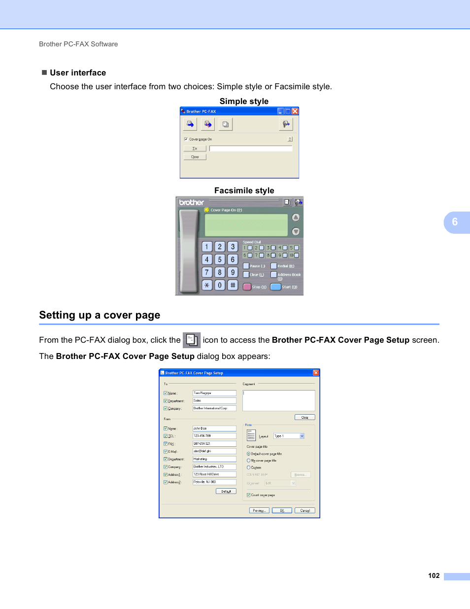 Setting up a cover page, Facsimile style | Brother MFC 9970CDW User Manual | Page 109 / 259