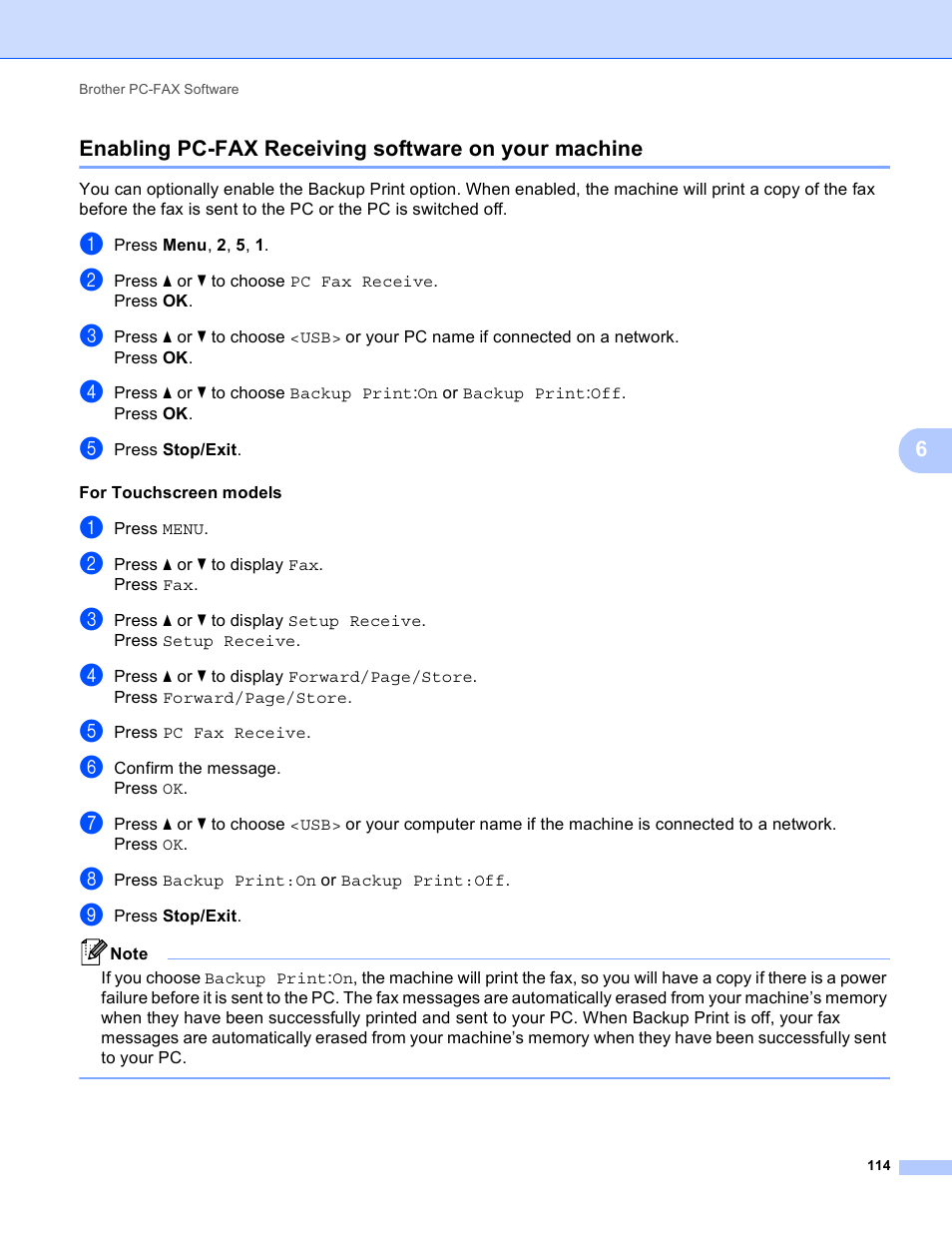 Enabling pc-fax receiving software on your machine | Brother MFC 9970CDW User Manual | Page 121 / 259