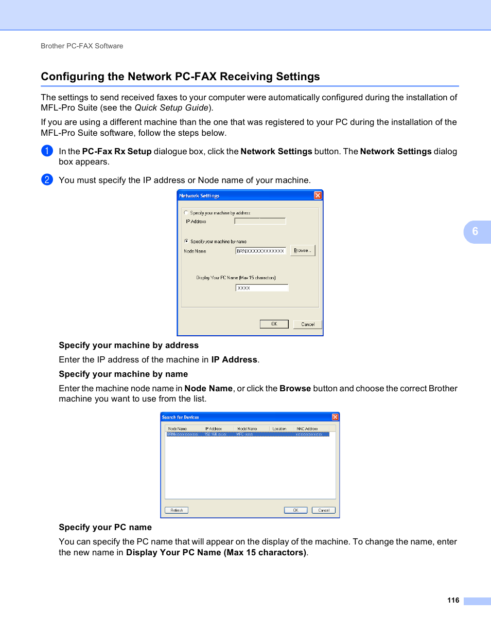 Configuring the network pc-fax receiving settings, 6configuring the network pc-fax receiving settings | Brother MFC 9970CDW User Manual | Page 123 / 259