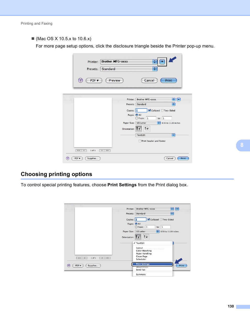 Choosing printing options | Brother MFC 9970CDW User Manual | Page 137 / 259