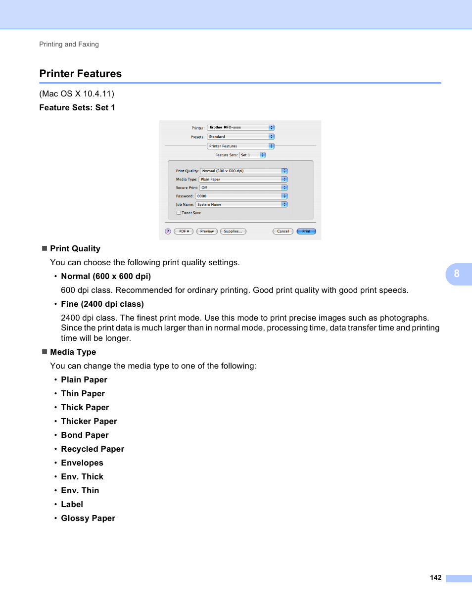 Printer features, 8printer features | Brother MFC 9970CDW User Manual | Page 149 / 259