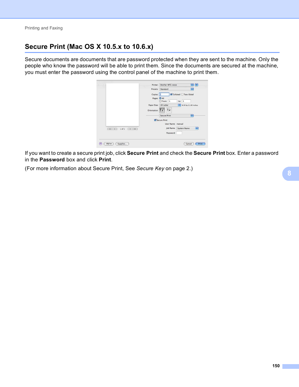 Secure print (mac os x 10.5.x to 10.6.x) | Brother MFC 9970CDW User Manual | Page 157 / 259
