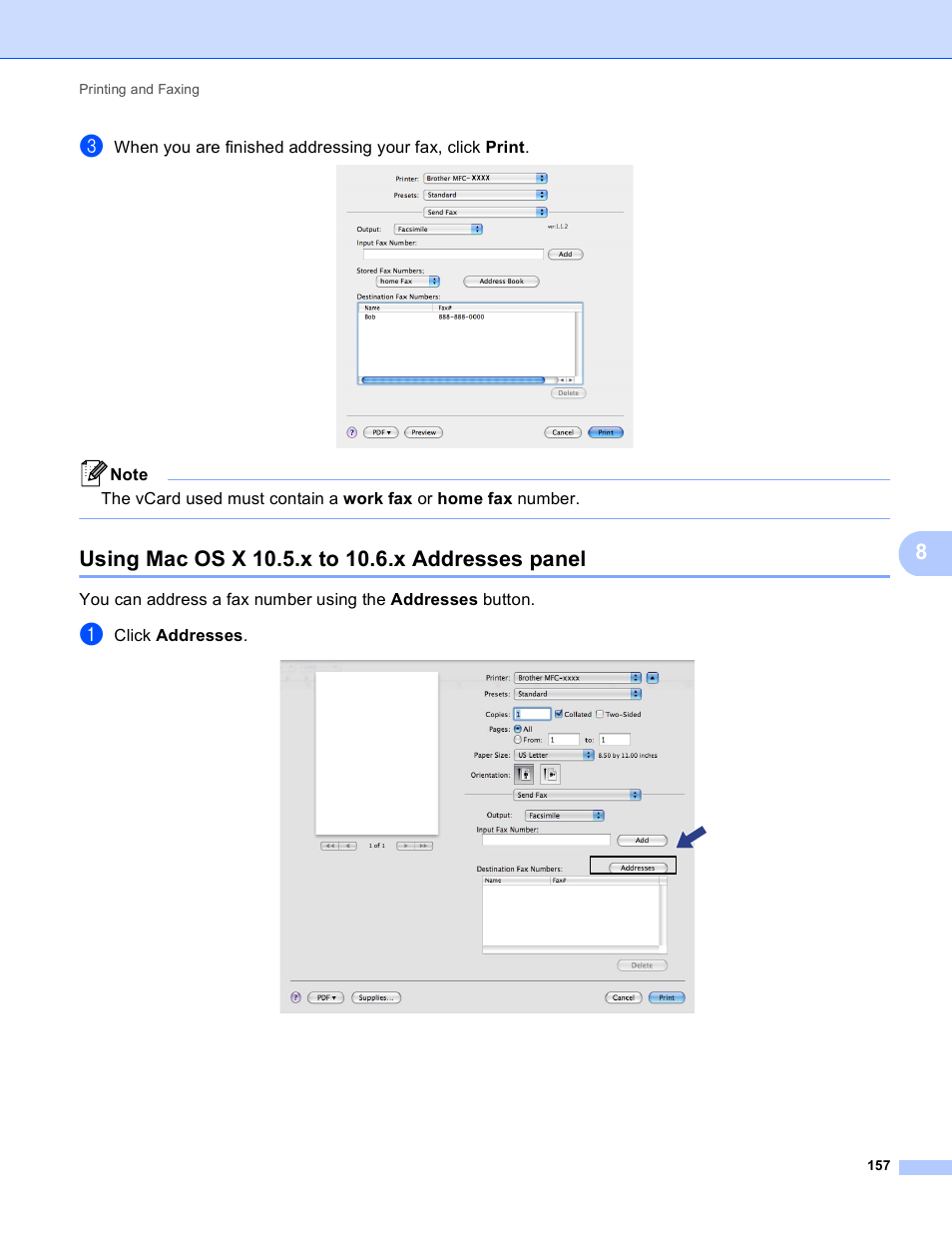 Using mac os x 10.5.x to 10.6.x addresses panel | Brother MFC 9970CDW User Manual | Page 164 / 259