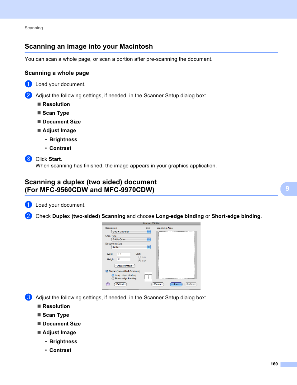 Scanning an image into your macintosh, 9scanning an image into your macintosh | Brother MFC 9970CDW User Manual | Page 167 / 259