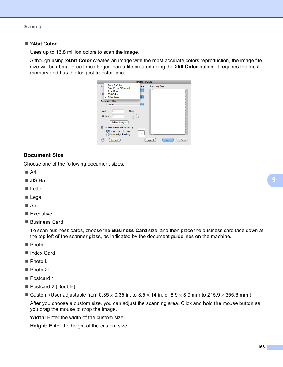 Document size | Brother MFC 9970CDW User Manual | Page 170 / 259