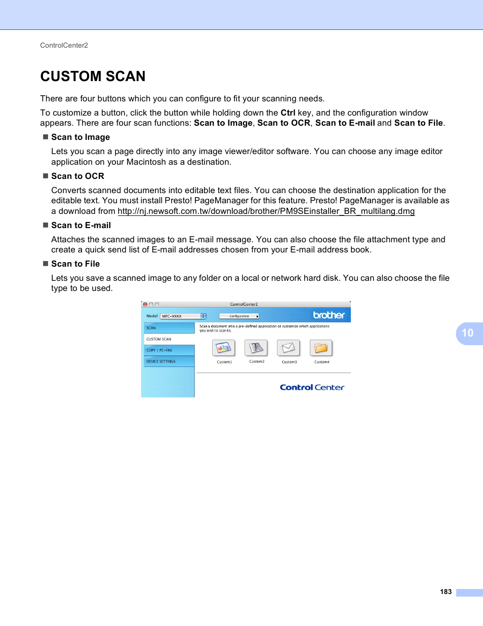 Custom scan | Brother MFC 9970CDW User Manual | Page 190 / 259