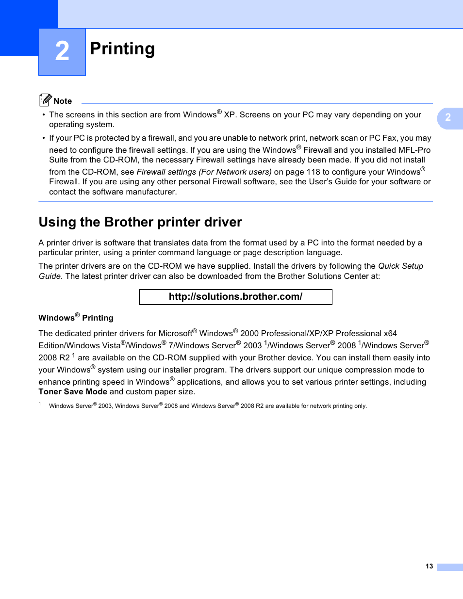 2 printing, Using the brother printer driver, Printing | Brother MFC 9970CDW User Manual | Page 20 / 259