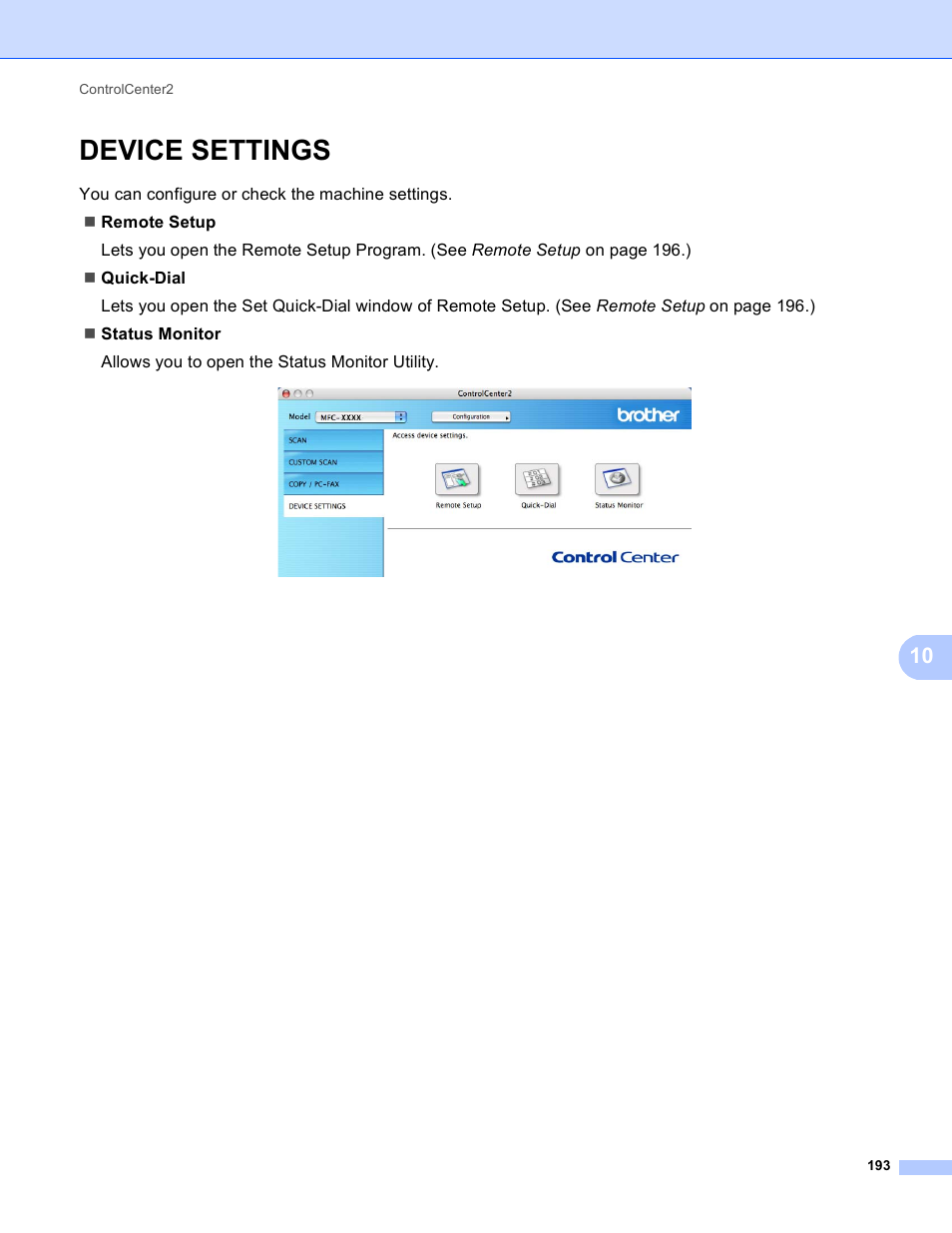 Device settings | Brother MFC 9970CDW User Manual | Page 200 / 259