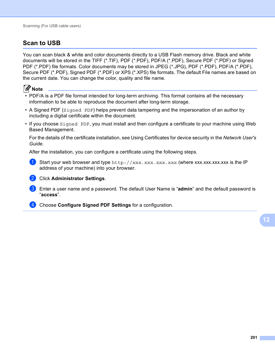 Scan to usb, 12 scan to usb | Brother MFC 9970CDW User Manual | Page 208 / 259
