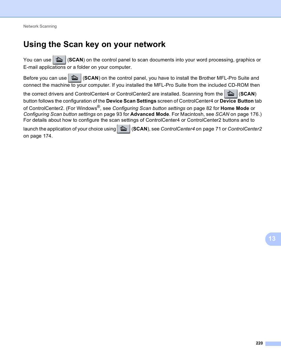 Using the scan key on your network | Brother MFC 9970CDW User Manual | Page 227 / 259