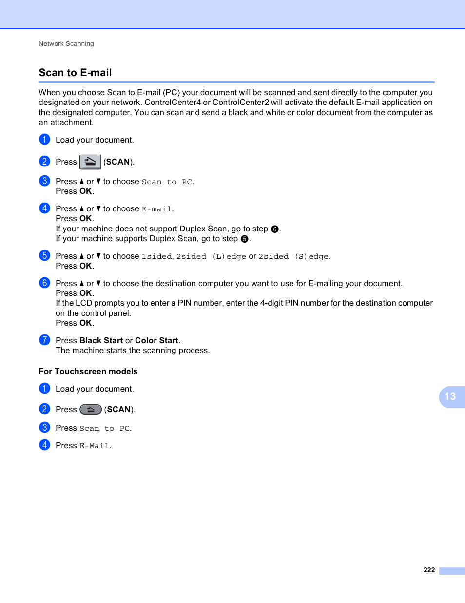 Scan to e-mail | Brother MFC 9970CDW User Manual | Page 229 / 259