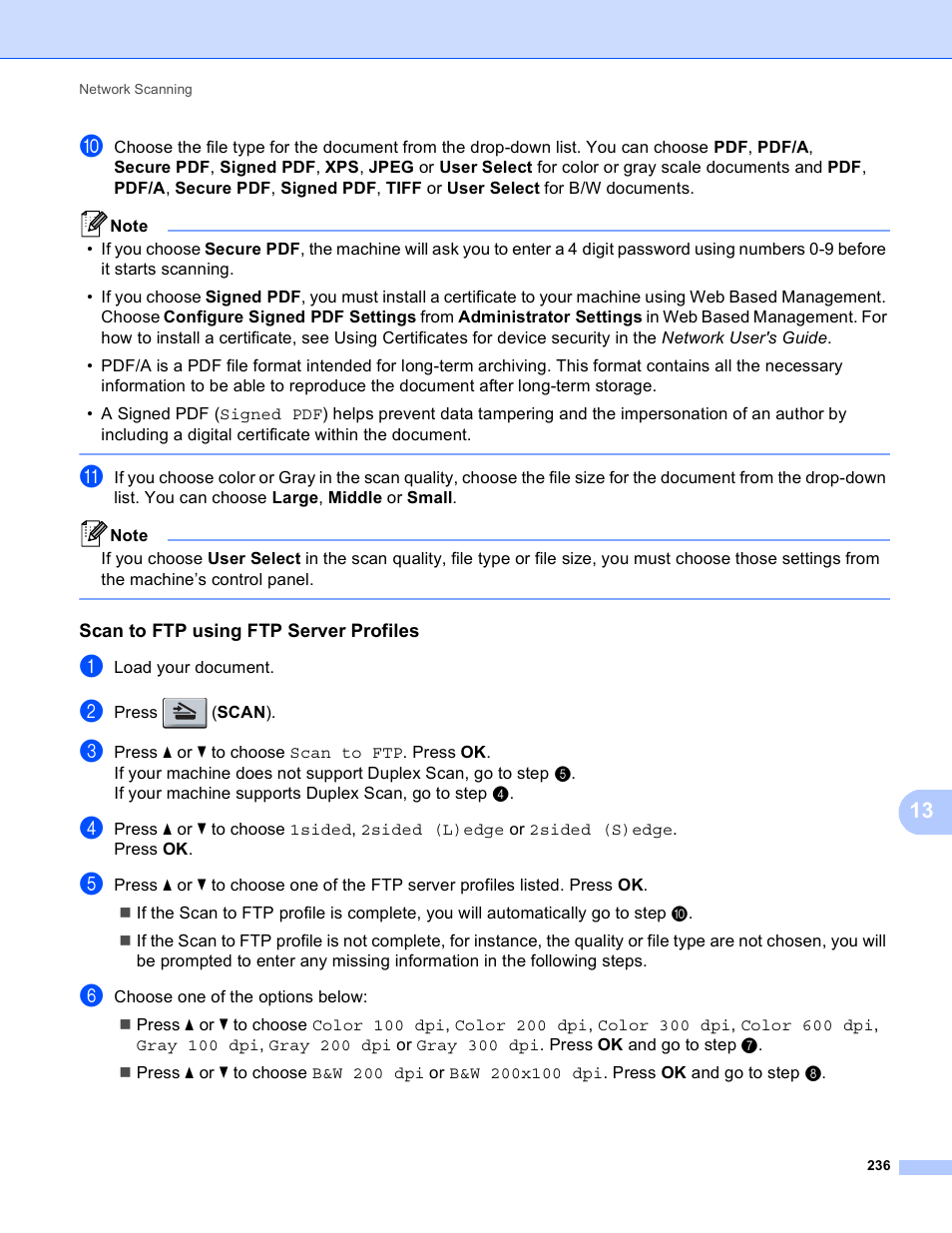 Scan to ftp using ftp server profiles | Brother MFC 9970CDW User Manual | Page 243 / 259