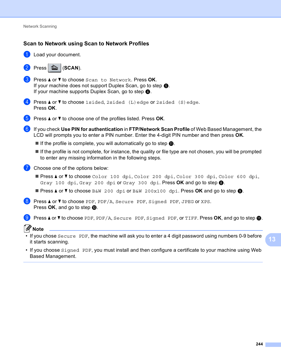 Scan to network using scan to network profiles | Brother MFC 9970CDW User Manual | Page 251 / 259