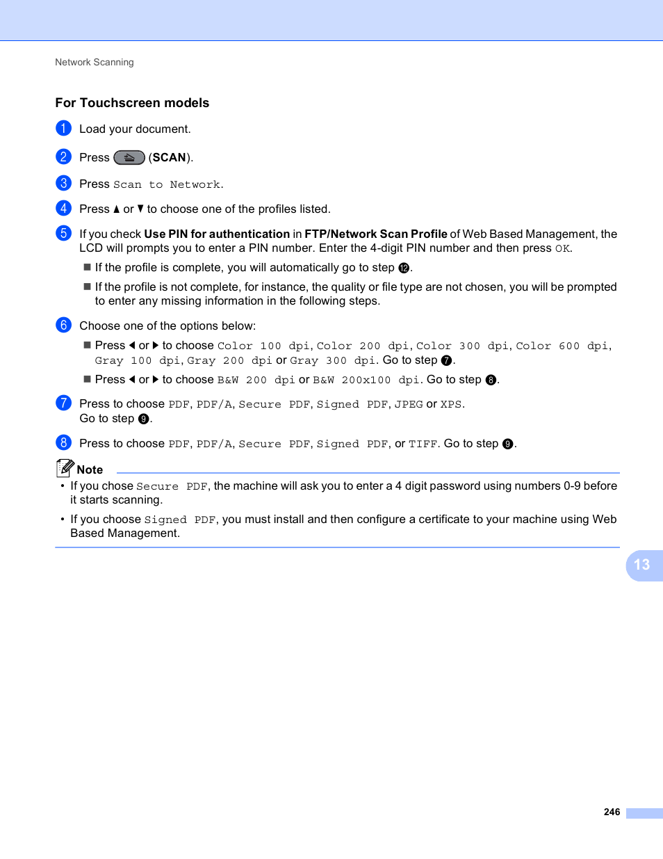 For touchscreen models | Brother MFC 9970CDW User Manual | Page 253 / 259
