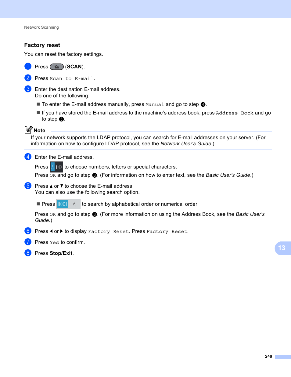 Factory reset | Brother MFC 9970CDW User Manual | Page 256 / 259