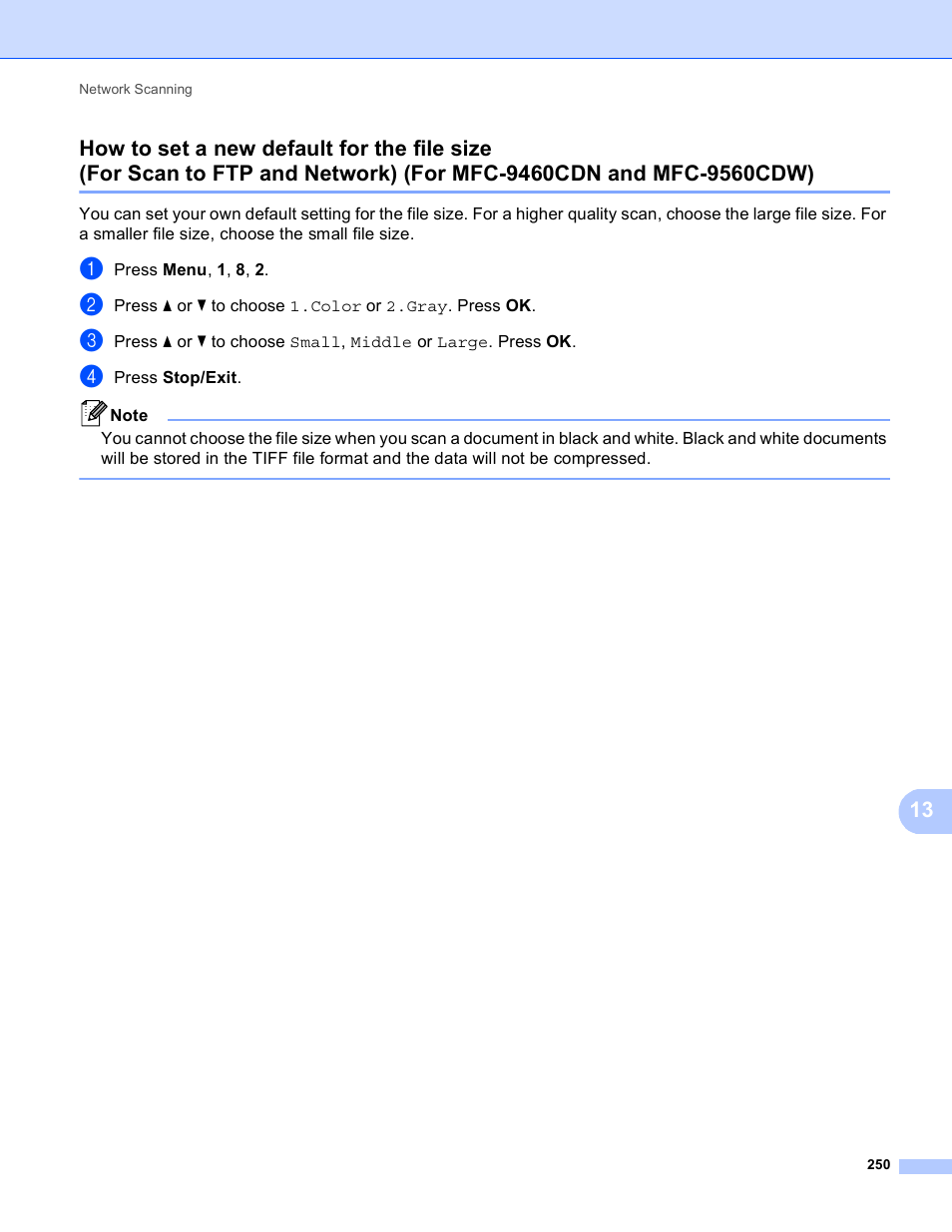 How to set a new default for the file size | Brother MFC 9970CDW User Manual | Page 257 / 259