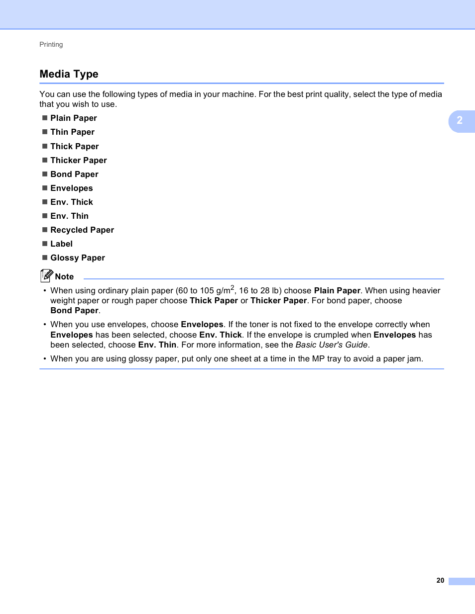 Media type, 2media type | Brother MFC 9970CDW User Manual | Page 27 / 259