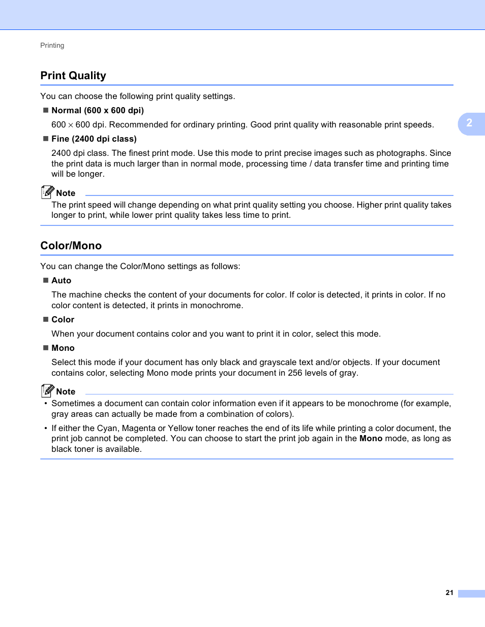 Print quality, Color/mono, Print quality color/mono | 2print quality | Brother MFC 9970CDW User Manual | Page 28 / 259