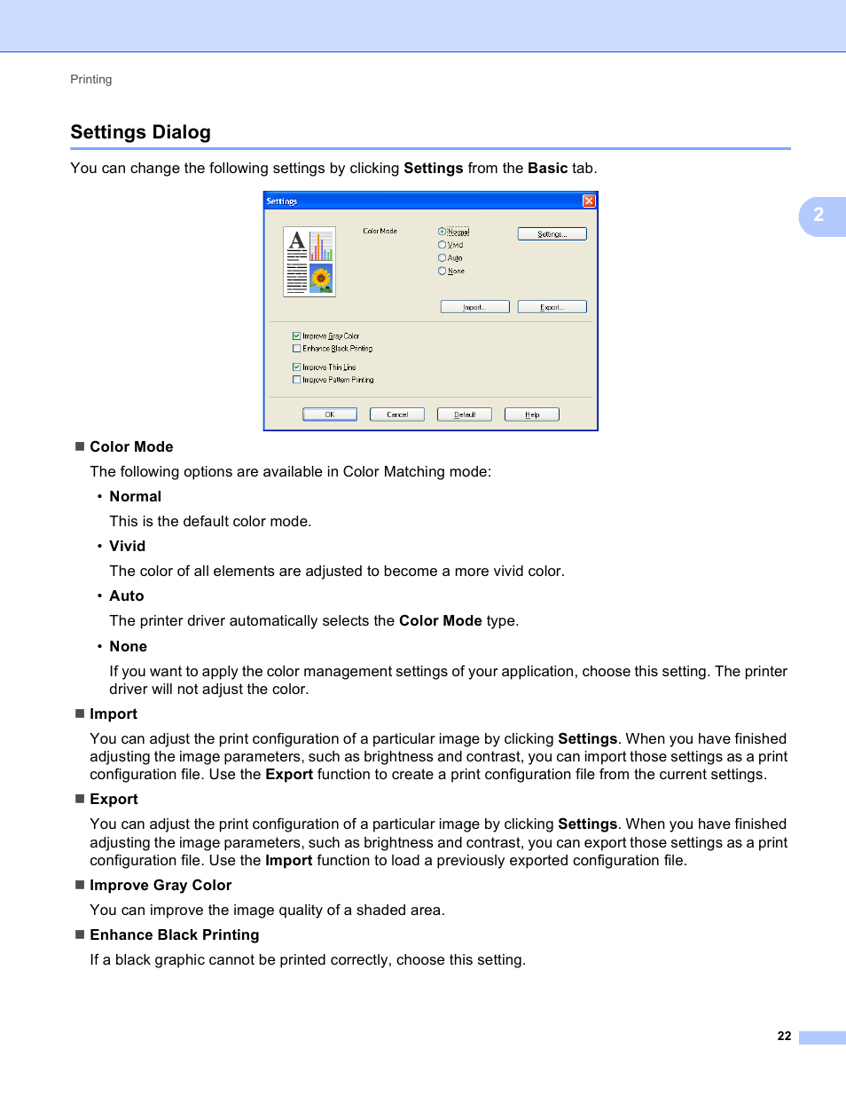 Settings dialog, 2settings dialog | Brother MFC 9970CDW User Manual | Page 29 / 259