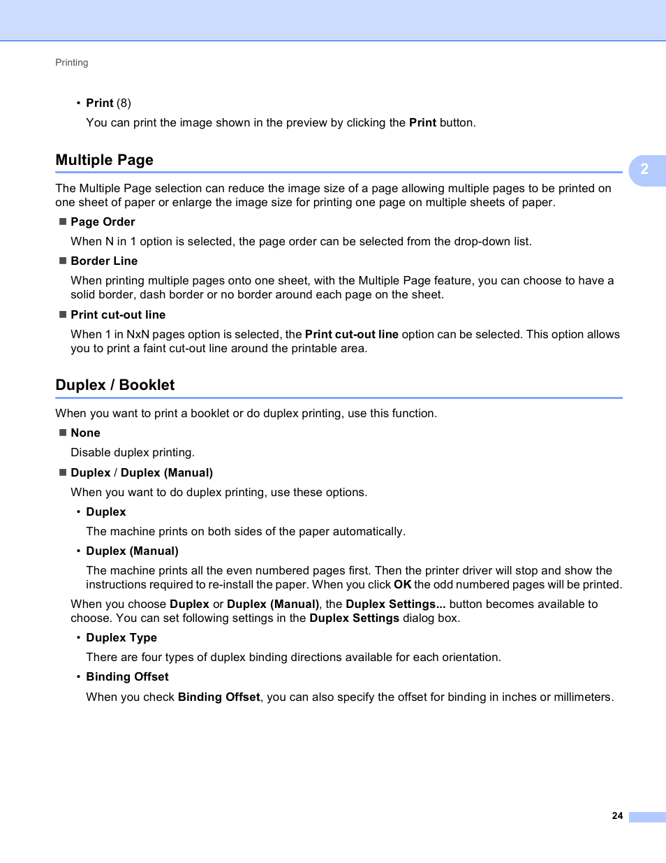 Duplex / booklet, Multiple page | Brother MFC 9970CDW User Manual | Page 31 / 259