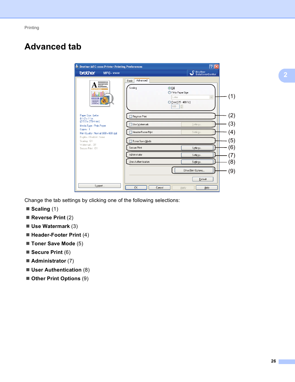 Advanced tab | Brother MFC 9970CDW User Manual | Page 33 / 259