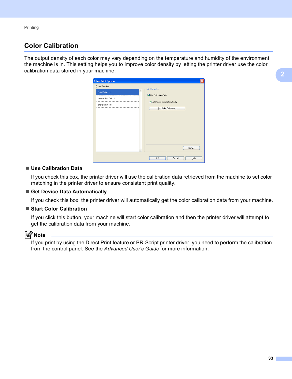 Color calibration, 2color calibration | Brother MFC 9970CDW User Manual | Page 40 / 259