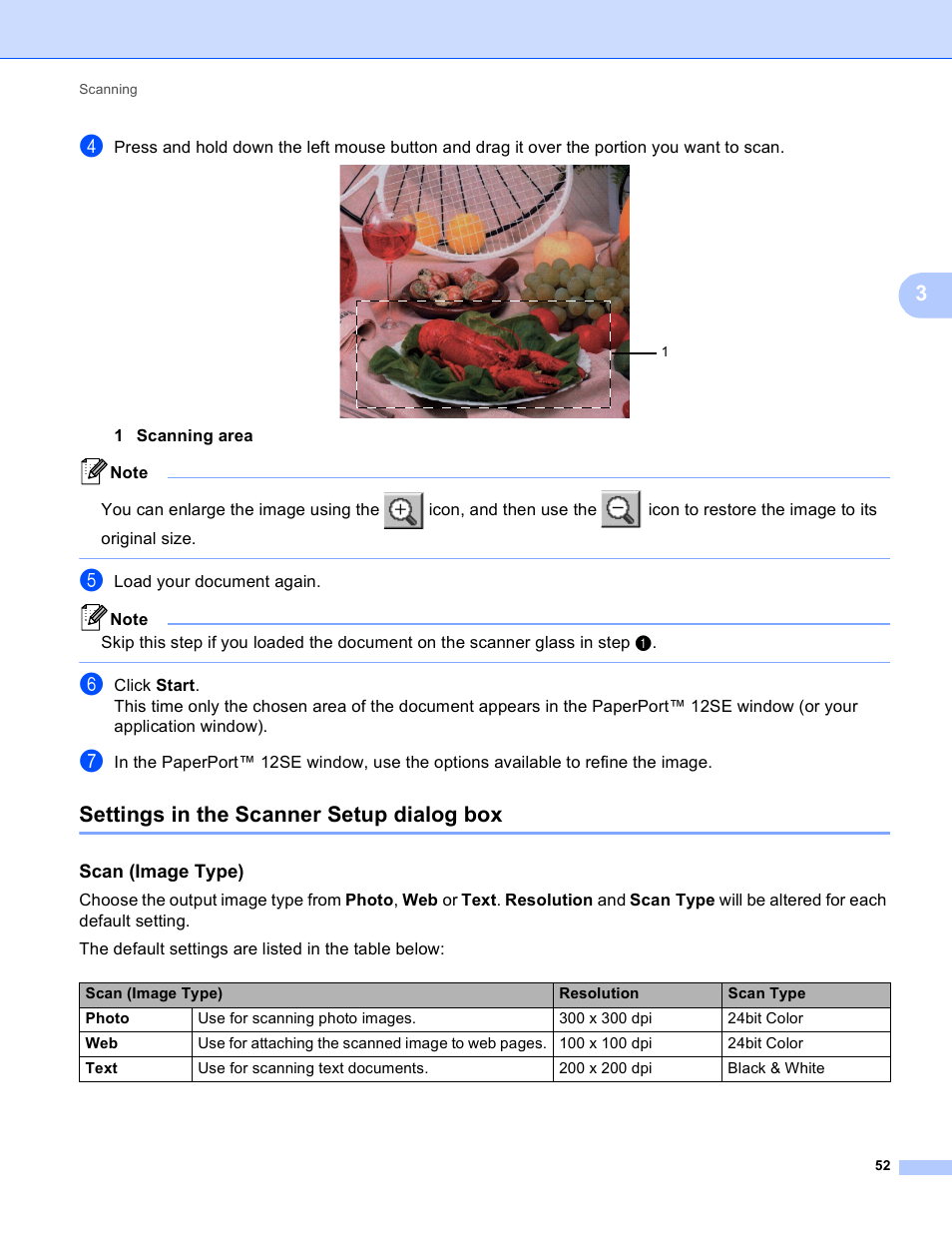 Settings in the scanner setup dialog box, Scan (image type) | Brother MFC 9970CDW User Manual | Page 59 / 259