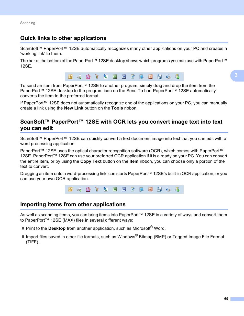 Quick links to other applications, Importing items from other applications, 3quick links to other applications | Brother MFC 9970CDW User Manual | Page 76 / 259