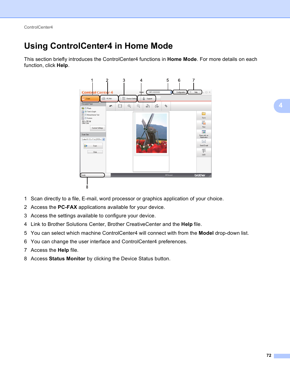 Using controlcenter4 in home mode | Brother MFC 9970CDW User Manual | Page 79 / 259