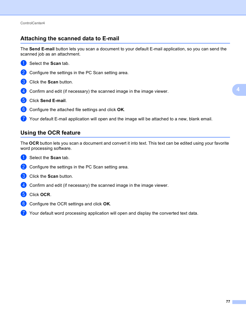 Attaching the scanned data to e-mail, Using the ocr feature | Brother MFC 9970CDW User Manual | Page 84 / 259