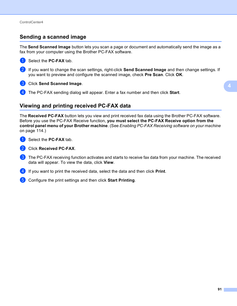 Sending a scanned image, Viewing and printing received pc-fax data | Brother MFC 9970CDW User Manual | Page 98 / 259