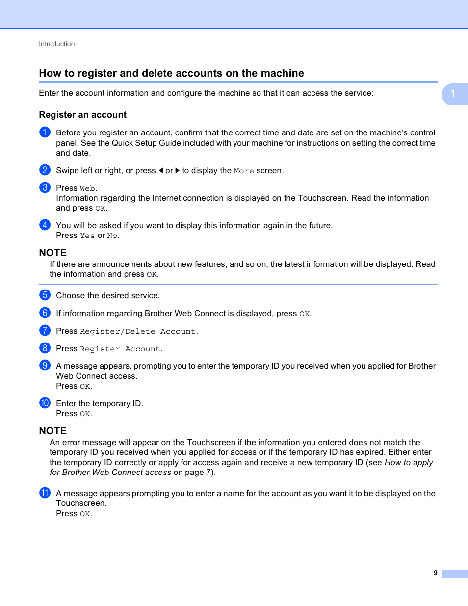 How to register and delete accounts on the machine, Register an account | Brother MFC-9330CDW User Manual | Page 12 / 25