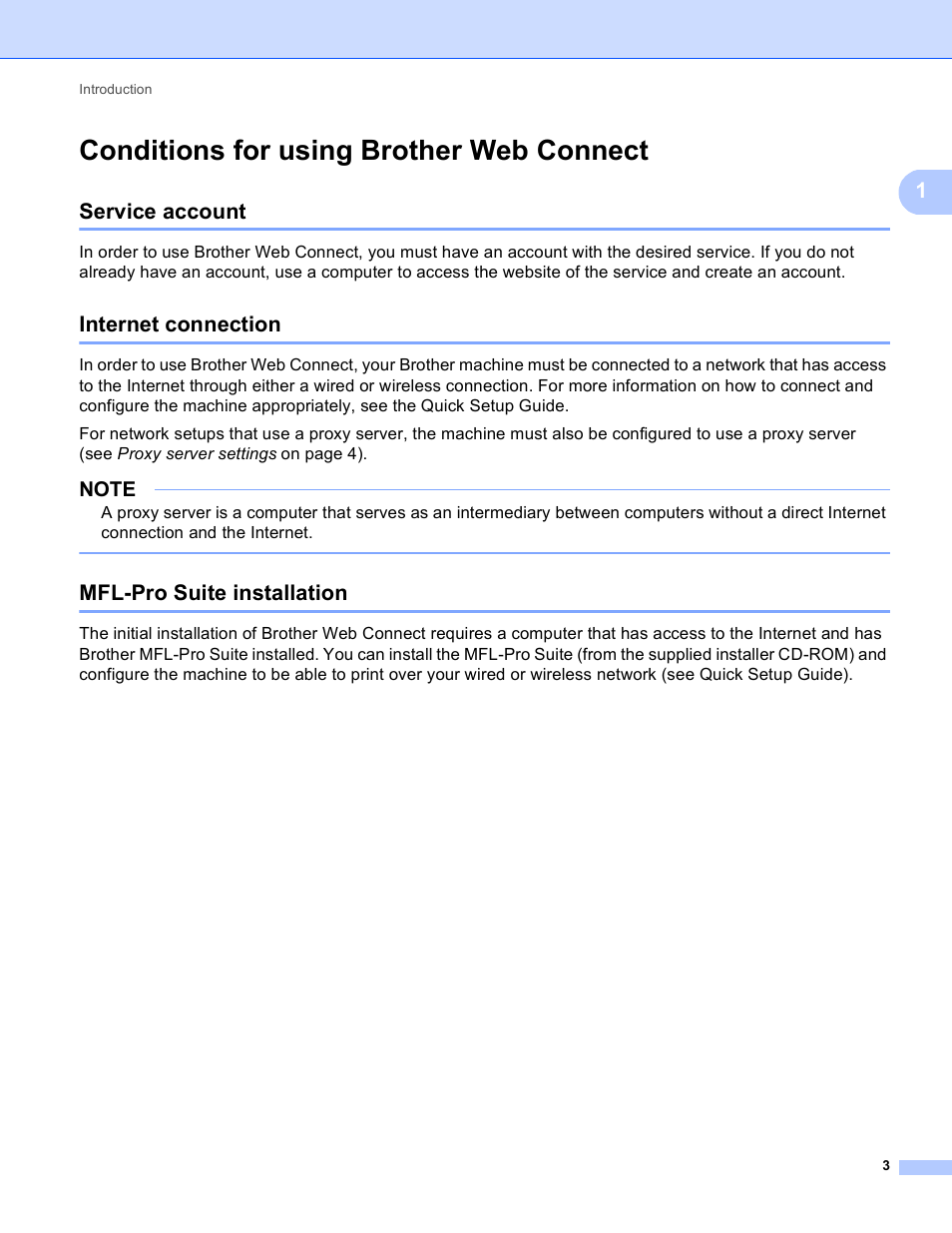 Conditions for using brother web connect, Service account, Internet connection | Mfl-pro suite installation | Brother MFC-9330CDW User Manual | Page 6 / 25